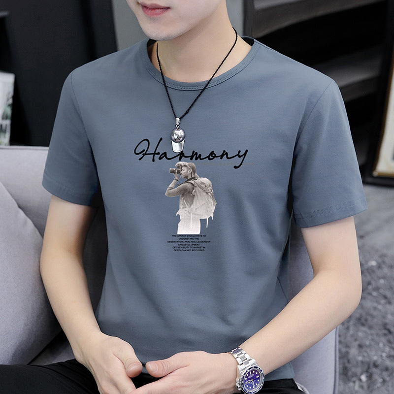 Summer New Men's Short Sleeve t Simple Half-Sleeve Summer Printed Top Versatile Student T-Shirt