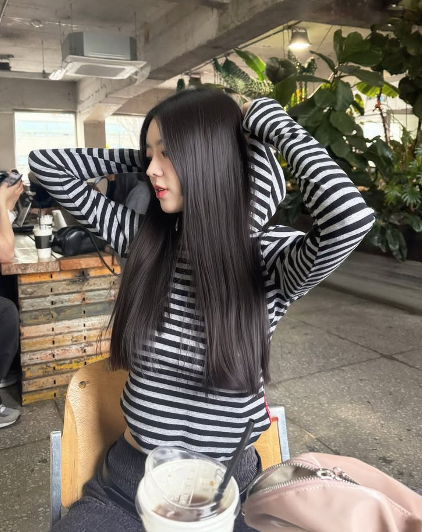 Pre-Sale】2025New Autumn Korean Dongdaemun Tian Xiwei Same Style Striped Hooded Sweatshirt TS16771