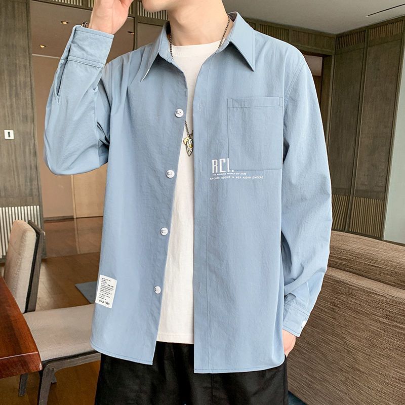 Gradient Long Sleeve Shirt for Men, Spring and Summer Loose Thin Jacket, Korean Style Trendy Casual ins Fashion Brand Sunscreen Shirt