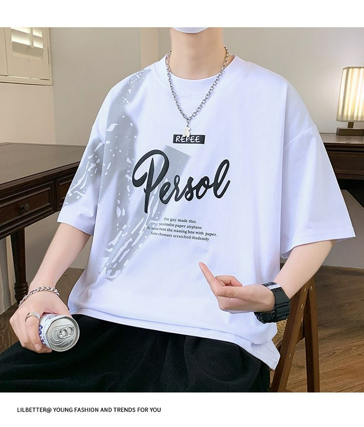 2025Summer New Men's Youth Casual Stylish Trendy Loose Short Sleeve T Shirt Gradient Color for Middle and High School Students