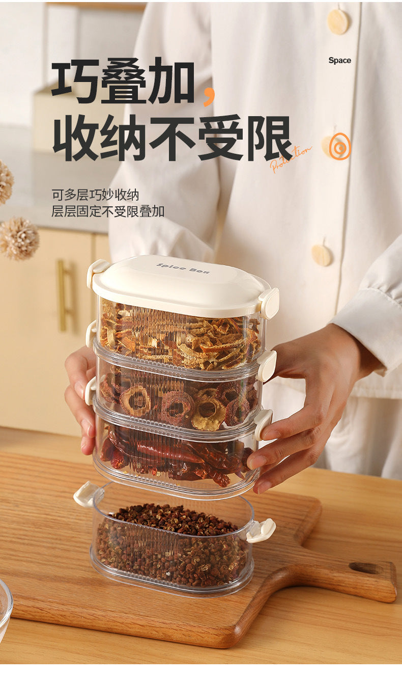 Spice Storage Box Food Grade Compartment Box Household Kitchen Sichuan Pepper Aniseed Seasoning Storage Box Seasoning Sealed Jar