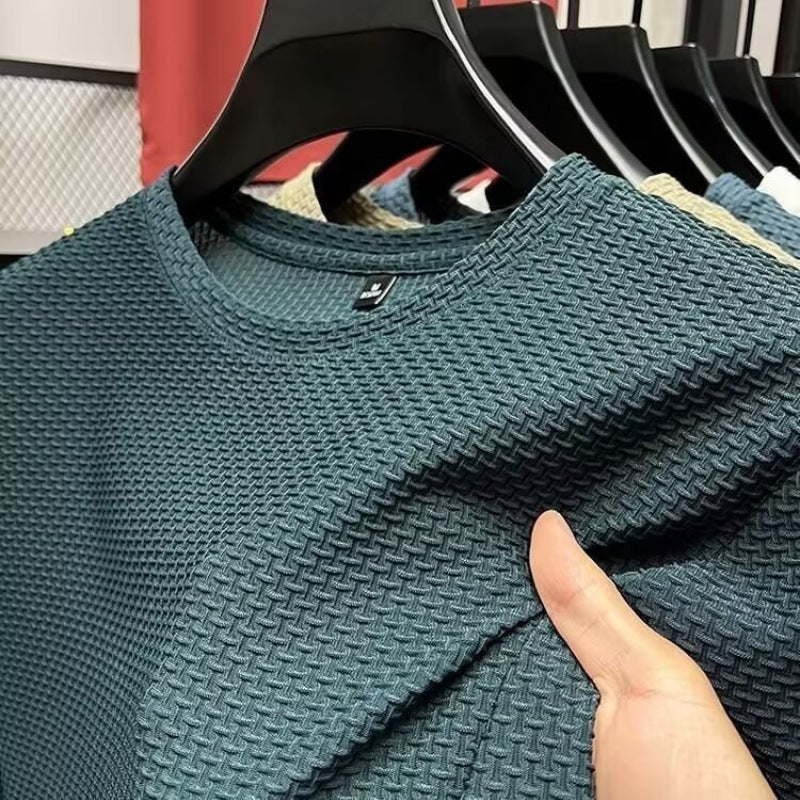Summer New Stretch Bamboo Mesh Ice Silk t Men's Short Sleeve Round Neck Half Sleeve Base Shirt Summer Men T T shirt