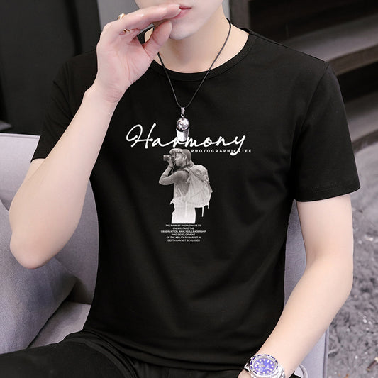 Summer New Men's Short Sleeve t Simple Half-Sleeve Summer Printed Top Versatile Student T-Shirt