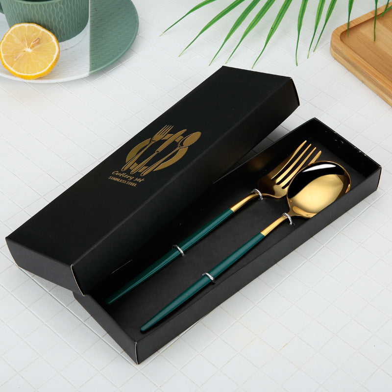 Portuguese Cutlery Stainless Steel Knife and Fork Two-Piece Set Western Steak Knife Fork Spoon Cutlery Gift Box Set Customizable LO