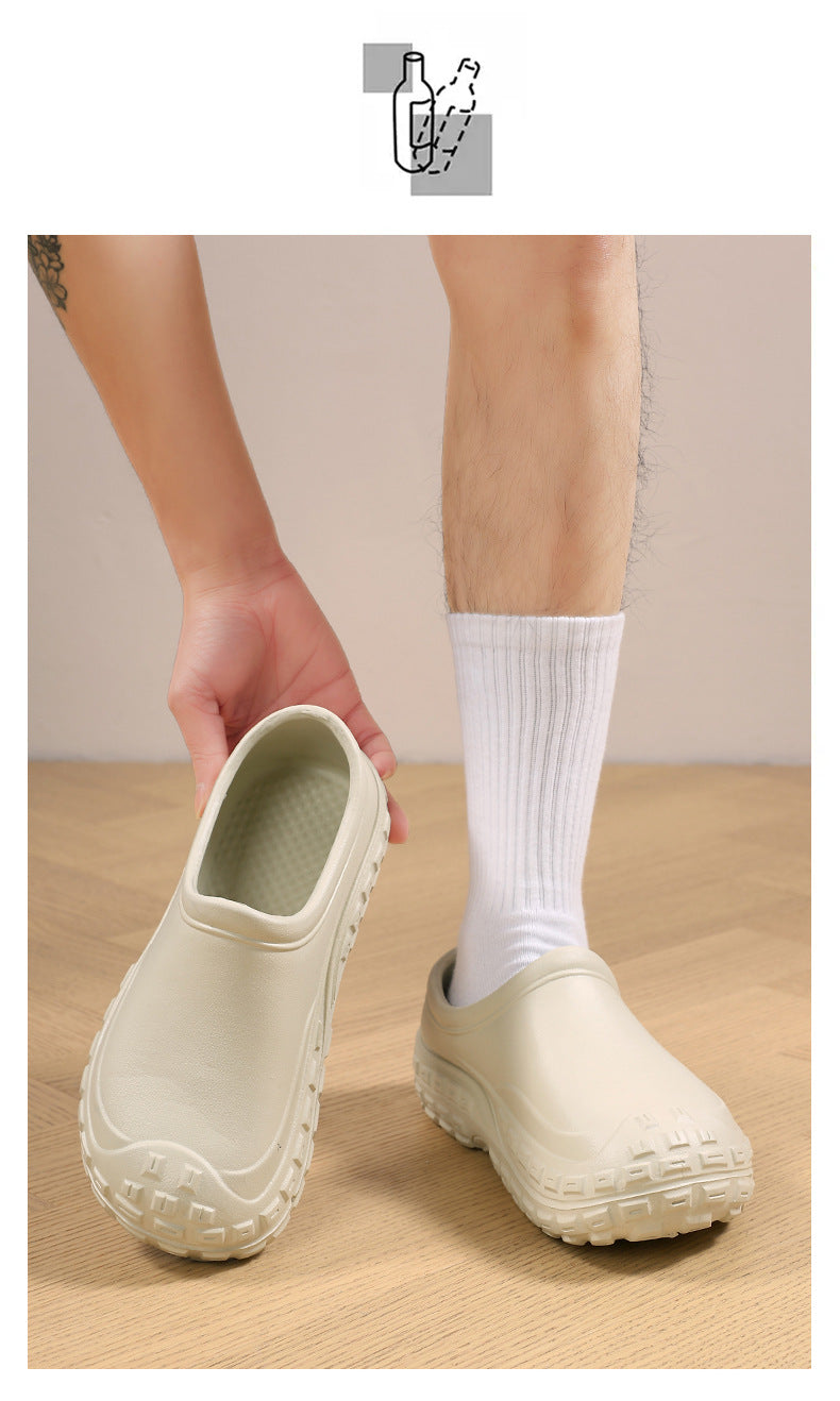 Chef Shoes for Men Spring Non-Slip Waterproof Oil-Proof Kitchen Shoes Black Thick Sole Slip-On Work Shoes for Women