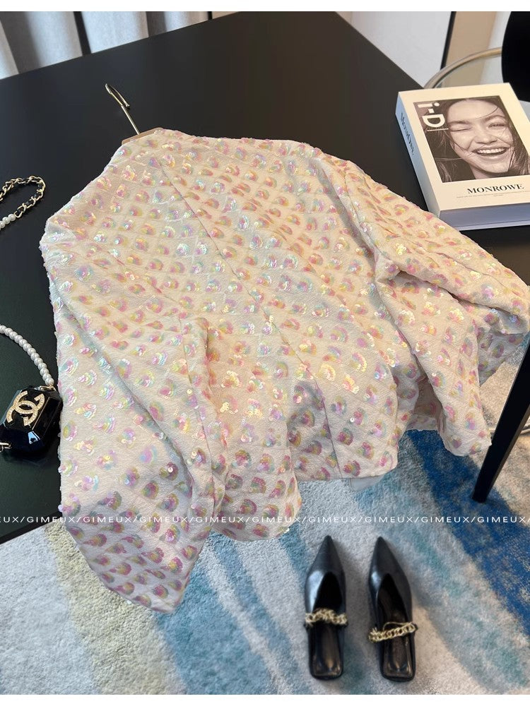 2025New Style Chanel-Inspired Short Coat for Women, Spring Design with High-End Feel, Heavy Sequins, Elegant Socialite Slimming Top