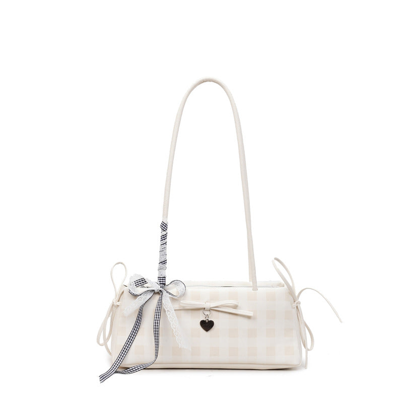 Dopamine Plaid Handbag Small Tote Bag for Women Summer2025New Ballet Style Bow Baguette Bag Underarm Bag Trendy