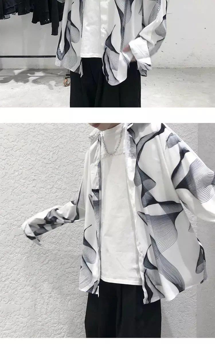 Autumn Hong Kong Style Cool Long Sleeve Shirt for Men Dark Style Design Top Youth Casual Loose Shirt