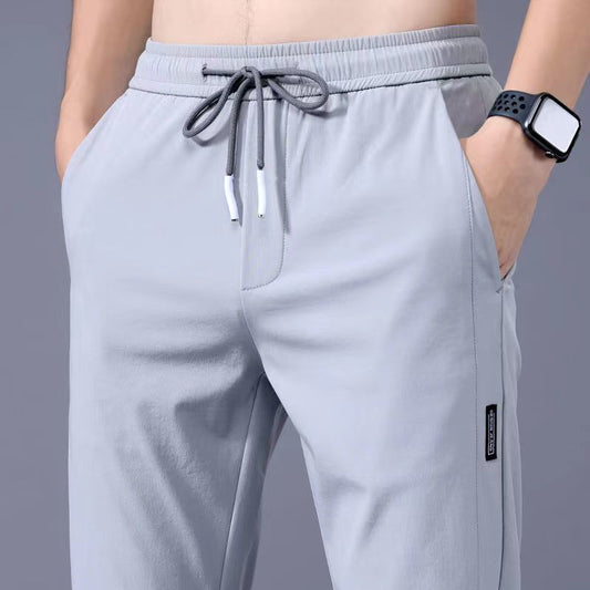 Summer Thin Casual Pants Quick-Dry Loose Plus Size Straight Pants Elastic Durable Sports Ice Silk Long Pants for Men
