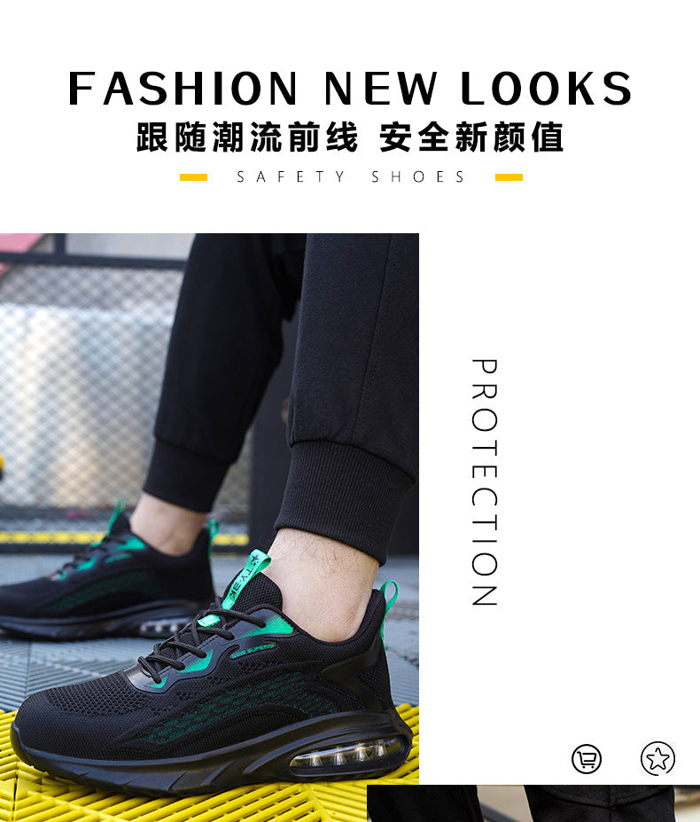 Zhen Gu Cross-Border Safety Shoes for Men and Women, Air Cushion Shock Absorption, Anti-Smash, Anti-Puncture, Breathable Safety Shoes with Steel Toe Cap for Men