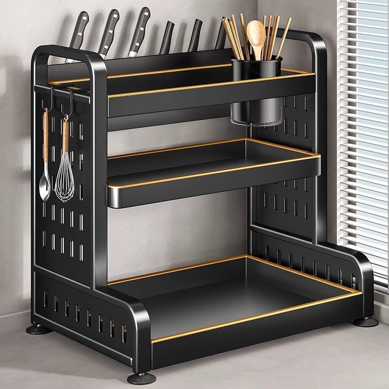 Kitchen Spice Rack Knife Holder Countertop Multifunctional Seasoning Kitchenware Storage Rack Multi-layer Stainless Steel Wholesale