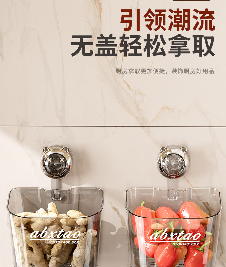 Kitchen Onion Ginger Garlic Storage Box Wall-Mounted Suction Cup Draining Rack Ginger Garlic Storage Artifact No-Drill Hanging Basket