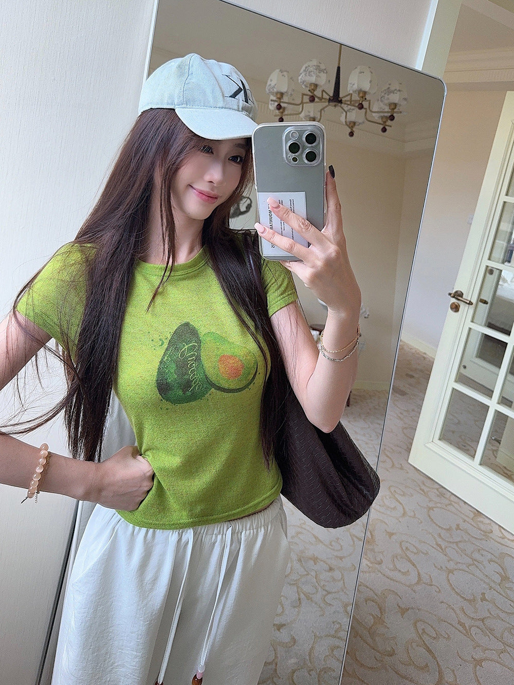 Korean Style chic Unique Youthful Dopamine Print Short Sleeve Slim Fit Round Neck Regular Shoulder Top T Women's Summer T-shirt