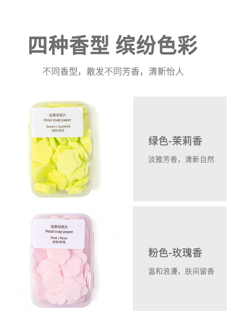 Portable Hand Washing Tablets Soap Paper for Students and Children, Disposable Travel Mini Petal Soap Tablets Boxed