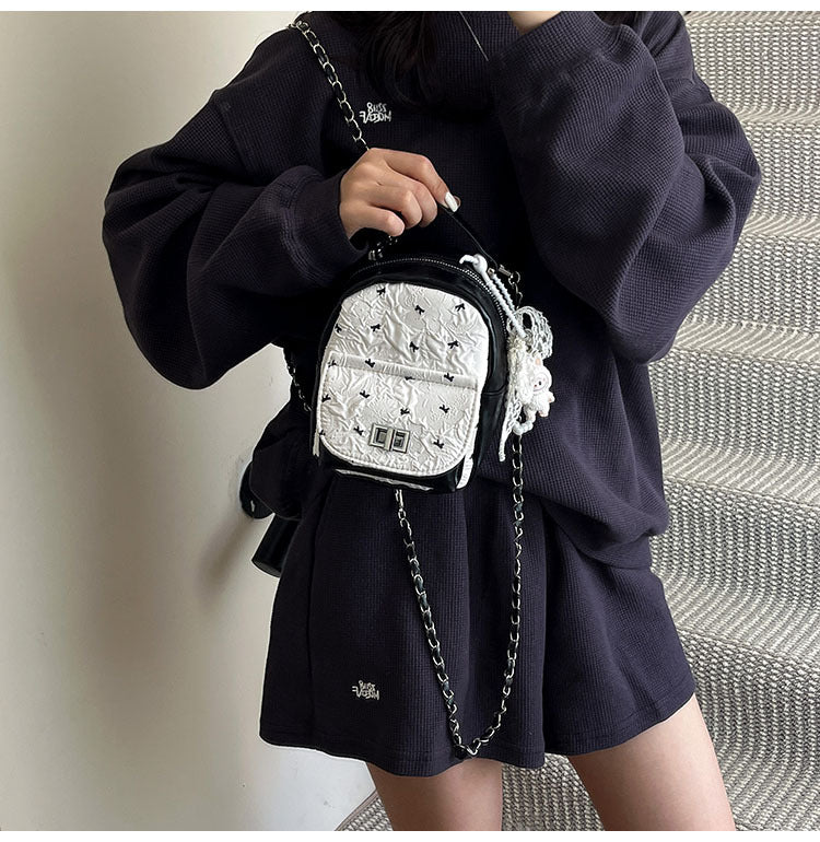 Foreign Trade Color-Block Niche Women's Backpack2025Spring and Summer New Mini Versatile Chain Super Popular Double Shoulder Small Bag