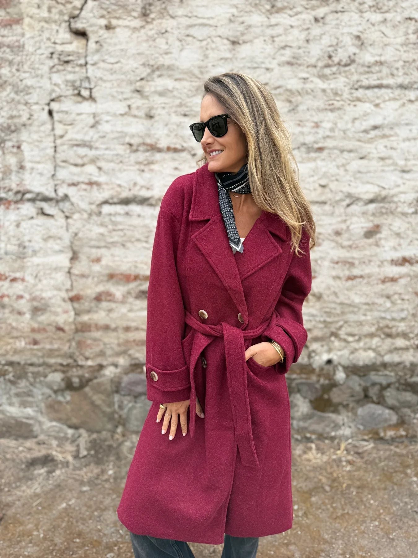 2025Amazon European and American Cross-Border Autumn Winter New Lace-Up Cardigan Casual Long Sleeve Turn-Down Collar Woolen Pocket Coat for Women