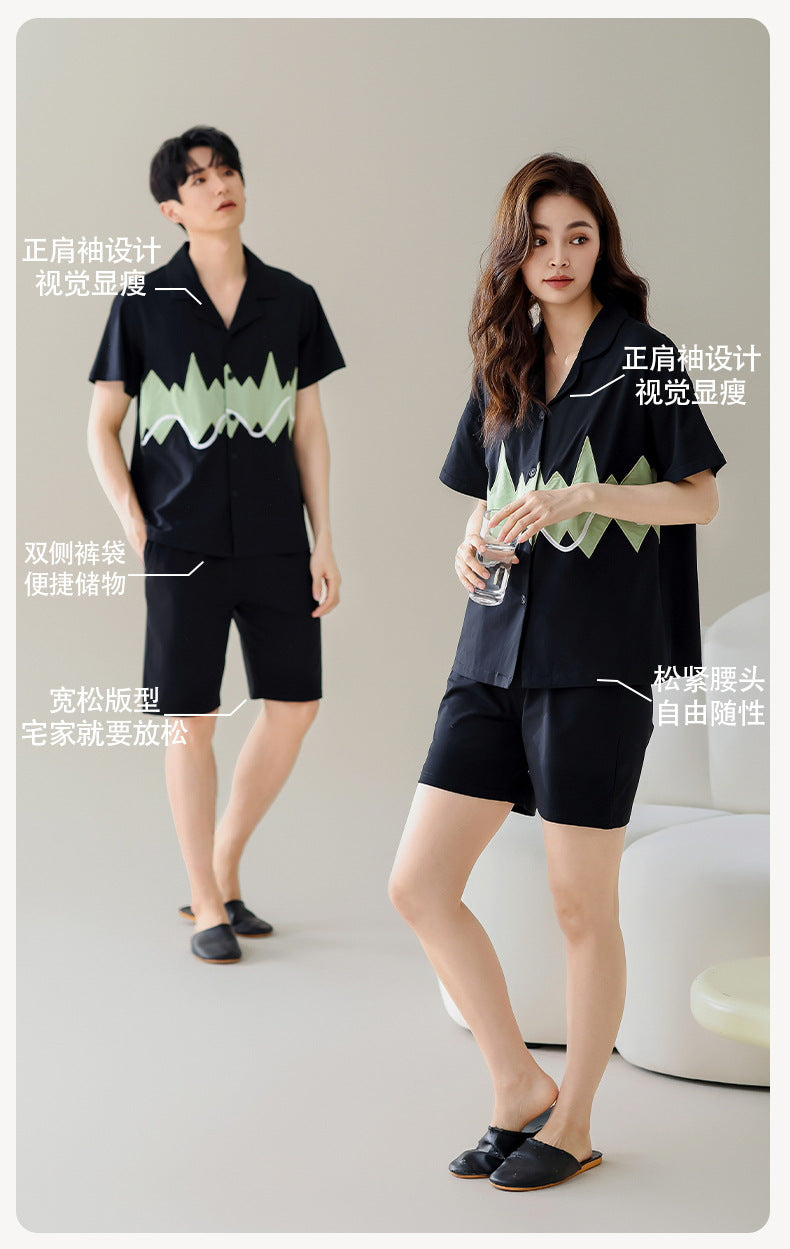 Summer New Cotton Cardigan Pajamas for Women, Thin High-End Feel, Men's Loungewear, Casual Wearable Couple Pajamas