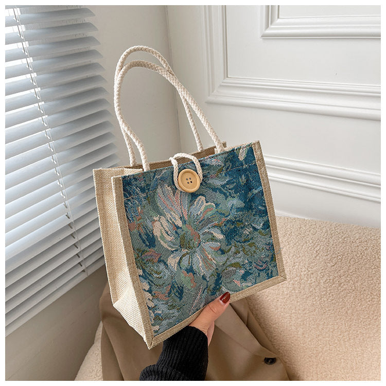 Student Korean Style Handbag Women Fashion Linen Lunch Bag New Japanese Style ins Canvas Tote Lunch Box Bag