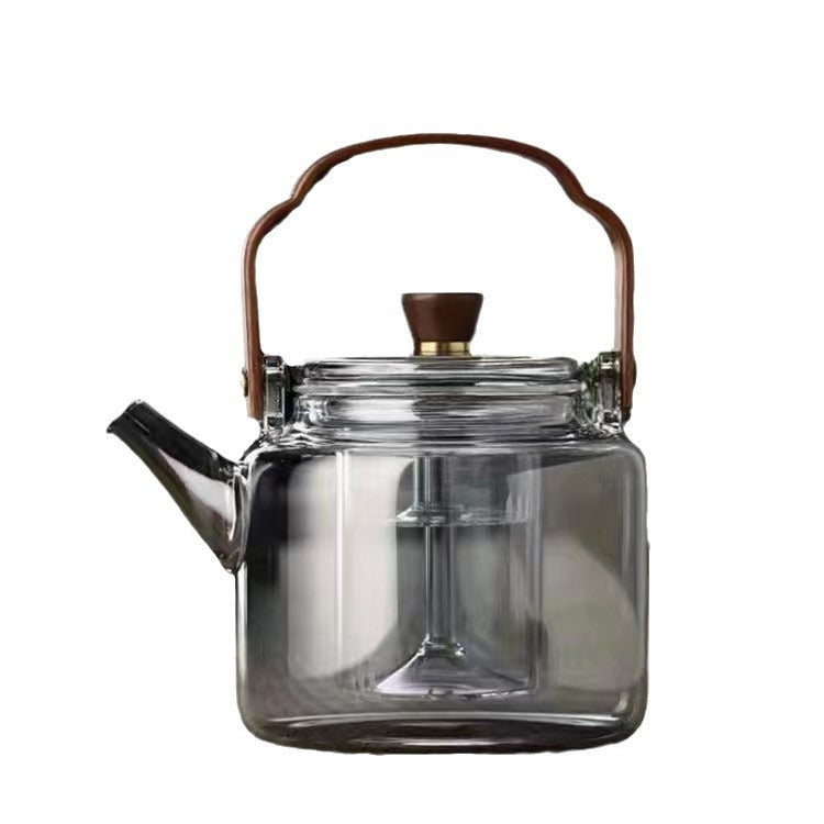 Transparent Black Handle Teapot for Tea Brewing, Glass Kettle for Boiling Water, Tea Brewing Pot for Electric Ceramic Stove, Charcoal Stove Tea Brewing Pot