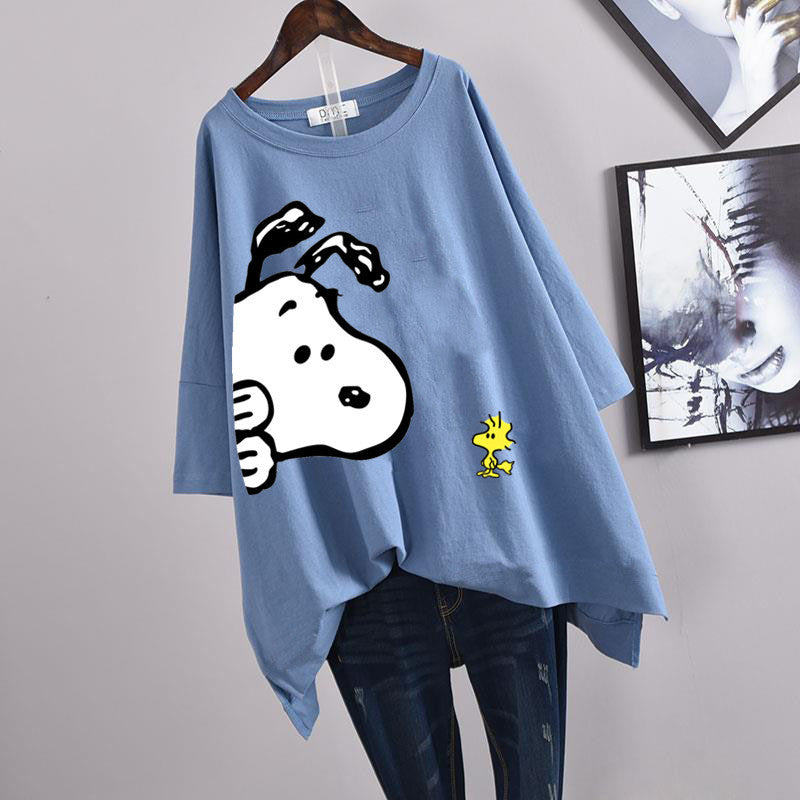 200Plus Size Women's Summer Leaf Print Casual Split Mid-Length Short Sleeve Dress T Women's Loose Fit Plus Size Shirt