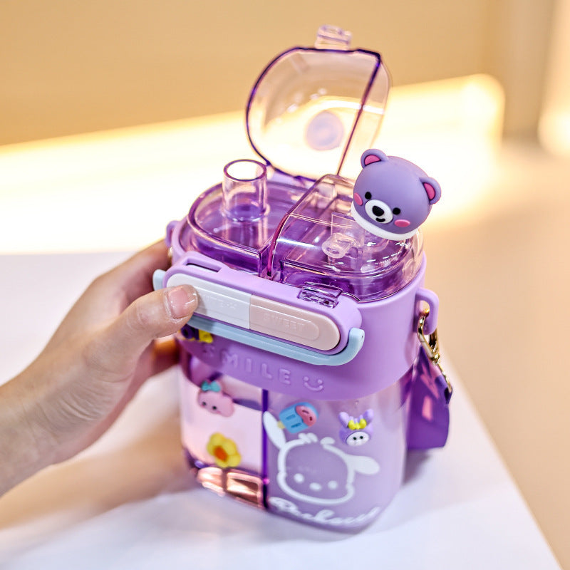 2025Cartoon Children's Special Straw Cup Large Capacity Water Cup High Temperature Resistant Double Cup Diagonal Water Bottle Anti-fall Cup