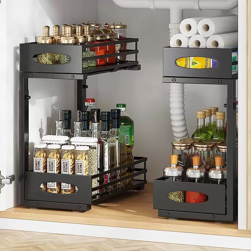 Cross-Border Kitchen Cabinet Storage Rack Under Sink Storage Organizer Pull-Out Drawer Basket Organizer Rack Detachable