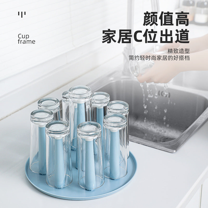 Home Cup Holder Tea Set Wooden Inverted Draining Cup Rack Dustproof Tea Cup Glass Cup Creative Storage Organizer