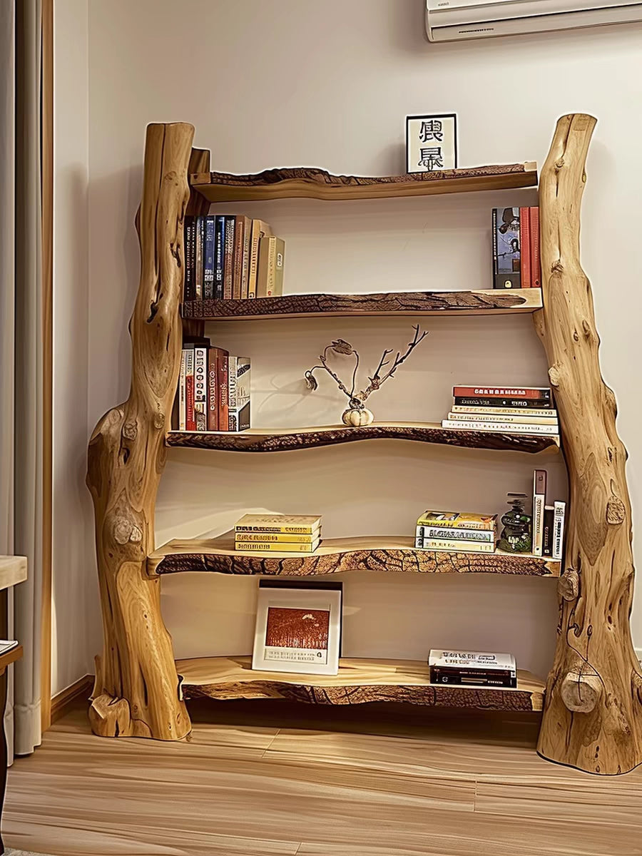 Wabi-Sabi Style Camphor Wood Solid Wood Display Cabinet Tea Storage Cabinet Natural Wood Multi-Functional Storage Rack