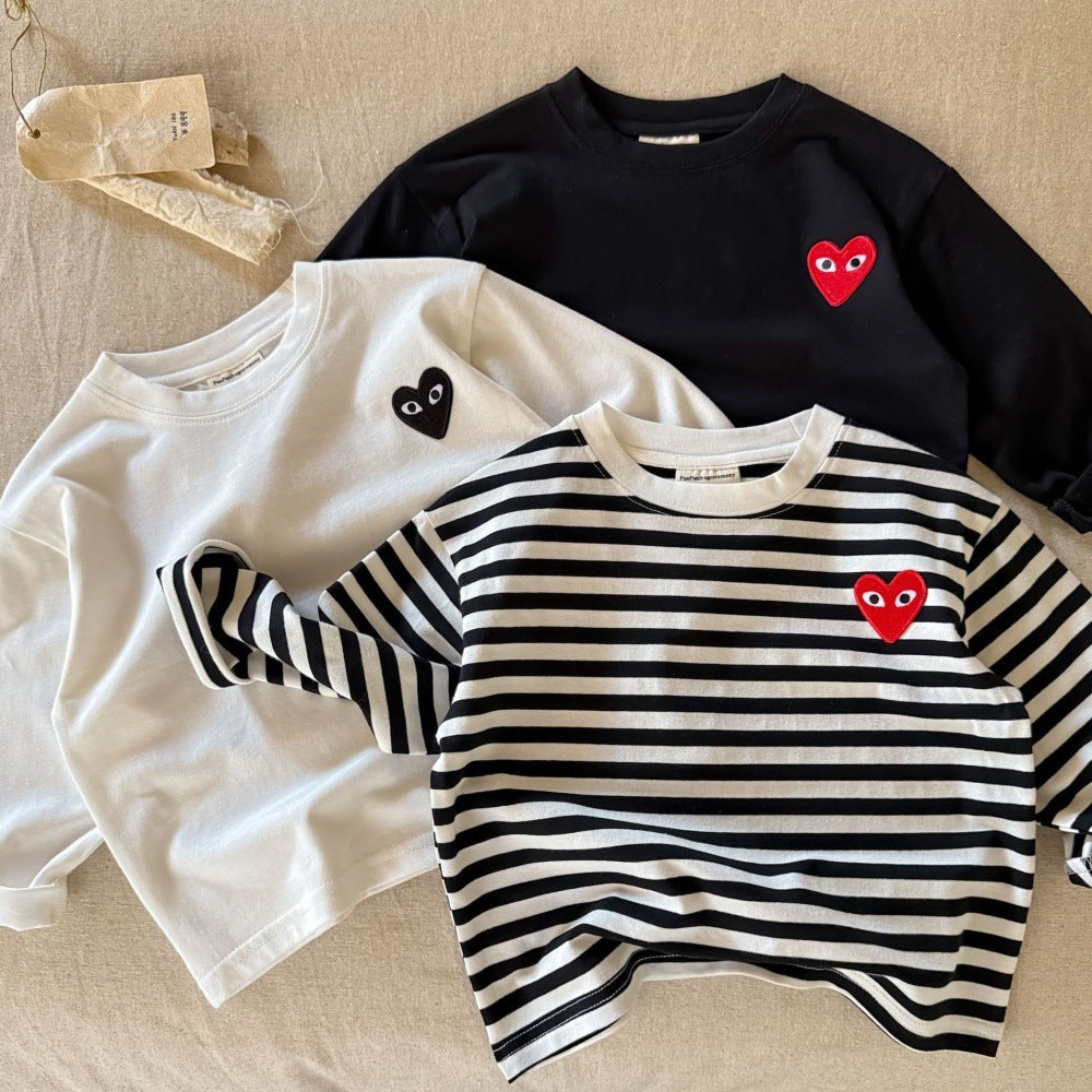 Sweet Little Chef Children's Long Sleeve T Shirt25Autumn New Boys' Japanese Style Striped T Baby Toddler Stylish All-Cotton Base Shirt