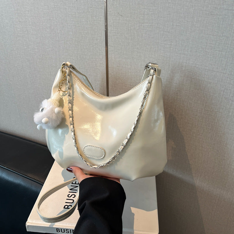 Summer Fashion Simple Casual Soft Surface Fresh Glossy Solid Color Large Capacity Commuter Shoulder Crossbody Bag2025New