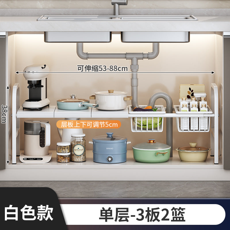 Carbon Steel Hot-Selling Telescopic Sink Storage Rack Cabinet Layered Organizer Wash Basin Kitchen Storage Dropshipping