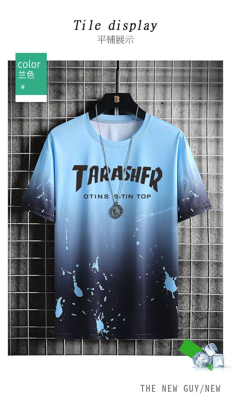 Ice silk short sleeve t Men's Summer T-shirt2025New Trendy Student Youth Half-Sleeve Men's Ice-Sense Ink-Splash T-Shirt