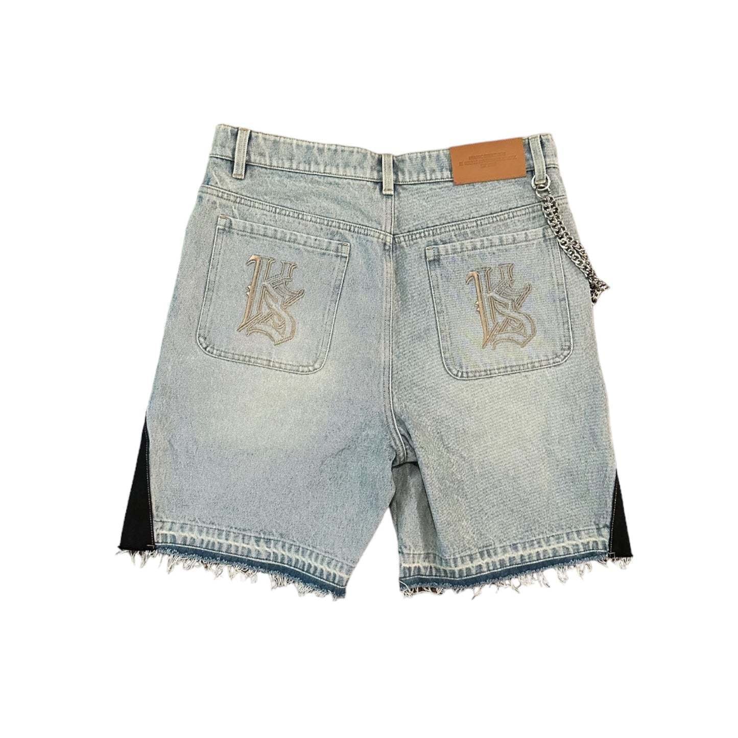 Cross-Border European and American Trendy Brand Printed Denim Shorts Men High Street Design Sense Straight Five-Point Pants Loose Versatile Mid-Length Pants Trendy