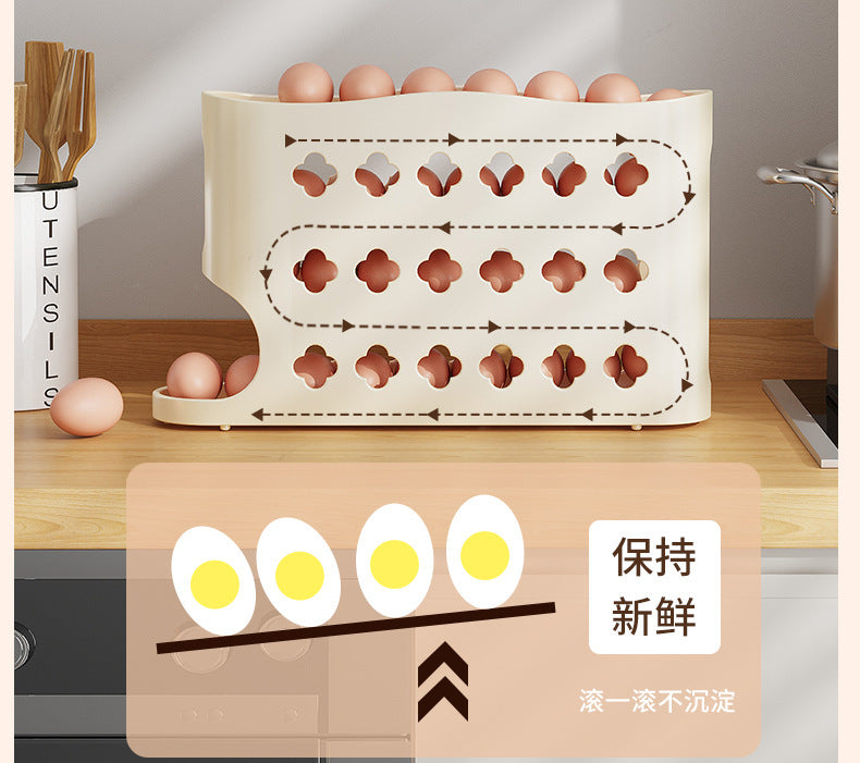 Egg Storage Box Refrigerator Side Door Rolling Egg Food Grade Egg Rack Automatic Egg Box Fresh-keeping Kitchen Organizer