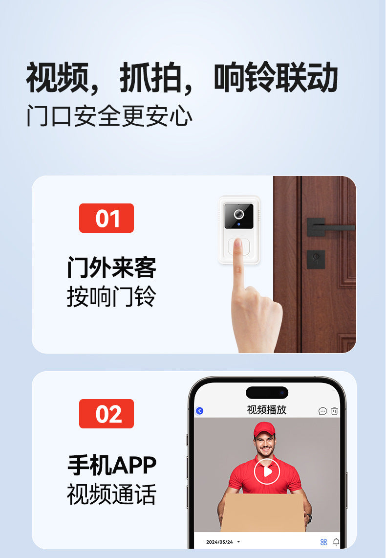 M9Low Power Consumption tuya Visual Doorbell WiFi Wireless HD Smart Home Intercom Bell Tuya Cross-Border