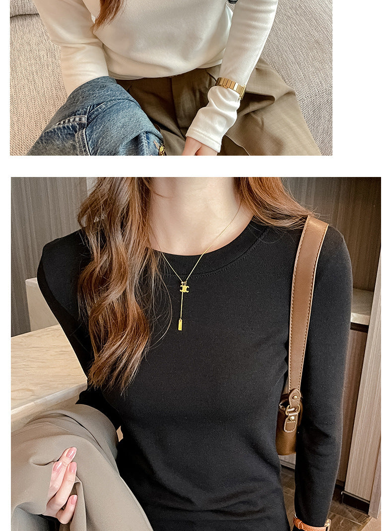 2025Early Autumn Top Outer Wear Round Neck Inner Wear Women's Fashionable White Long Sleeve t Women's Modal Base Shirt