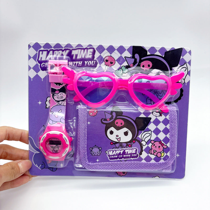 Cross-Border Children's Cartoon Electronic Watch Glasses Wallet Watch Set Kindergarten Kids Gift Prize Toy Watch