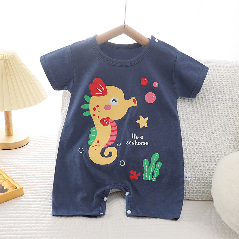 Summer New Infant Crawling Suit Pure Cotton Korean Version Thin Boys' Short Sleeve Girls' One-Piece Romper