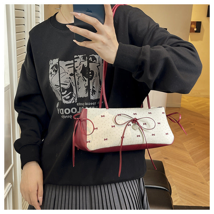 Korean Style High-Value Bowknot Bag for Women2025Summer New Single Shoulder Underarm Bag Fashion Polka Dot Handheld Small Bag for Women