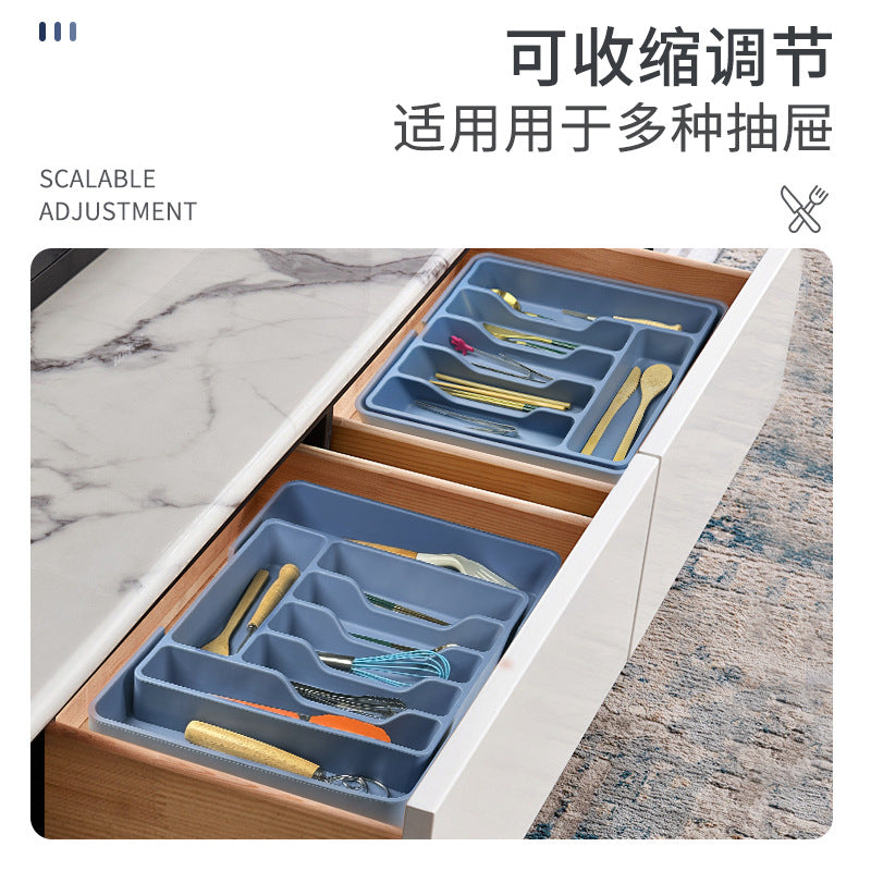 Cross-Border Utensil Tray Drawer Silicone Tableware Storage Box Shrinkable Storage Rack Kitchen Tool Storage Tray