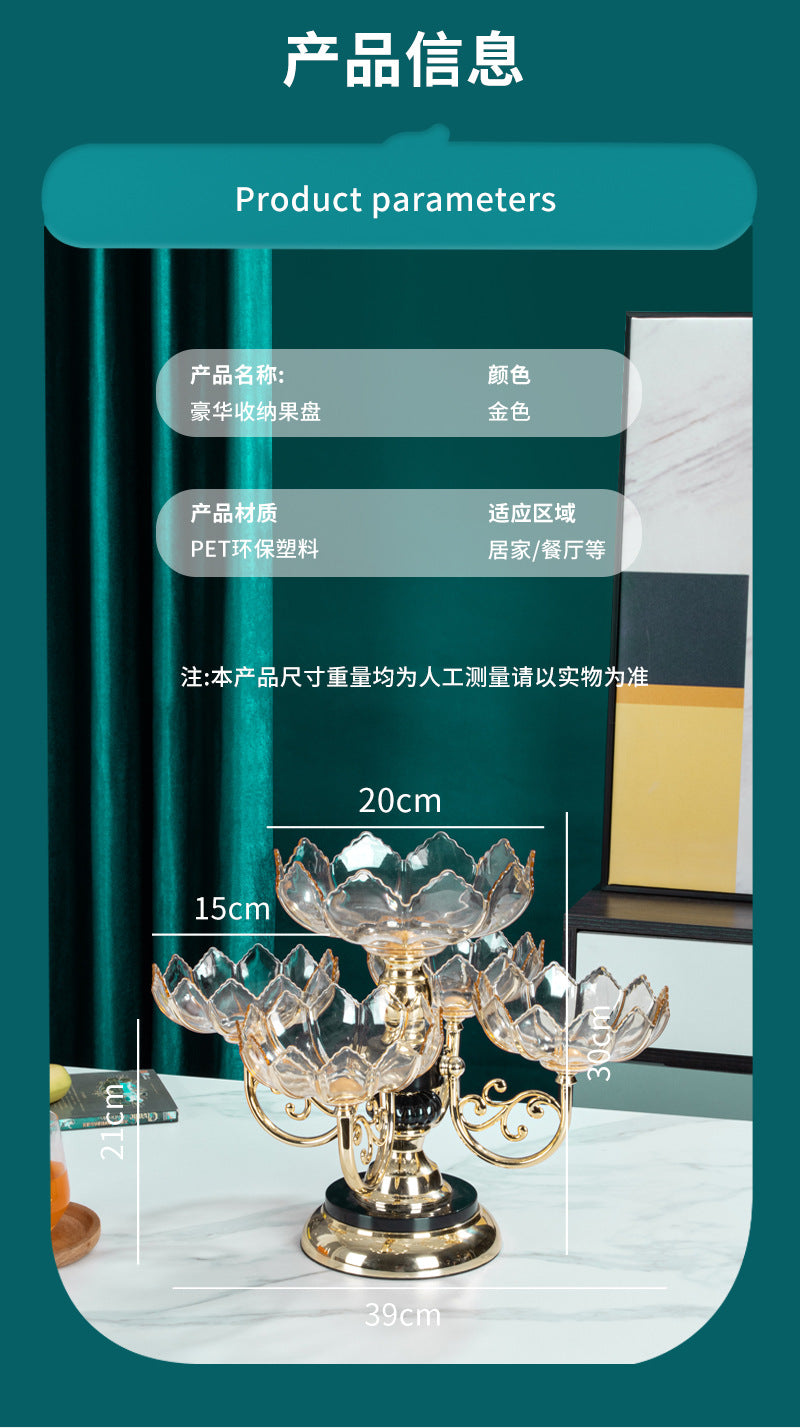 Fruit Plate Household Multi-layer Rotating Fruit Plate Living Room Fruit Plate European-style Light Luxury Crystal Plate Anti-Fall