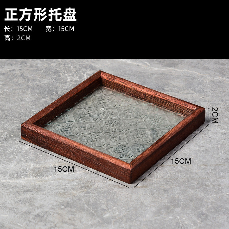 Begonia Embossed Glass Tray Walnut Color Rectangular Tea Tray Storage Ornaments Tea Water Cup Fruit Snack Plate