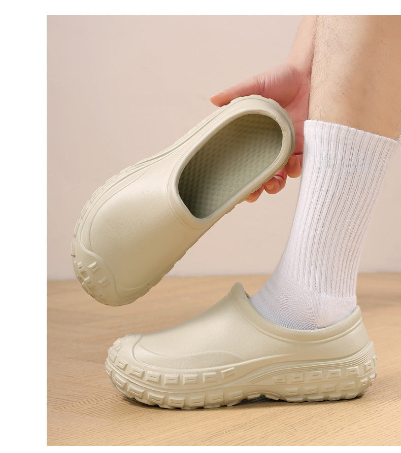 Chef Shoes for Men Spring Non-Slip Waterproof Oil-Proof Kitchen Shoes Black Thick Sole Slip-On Work Shoes for Women