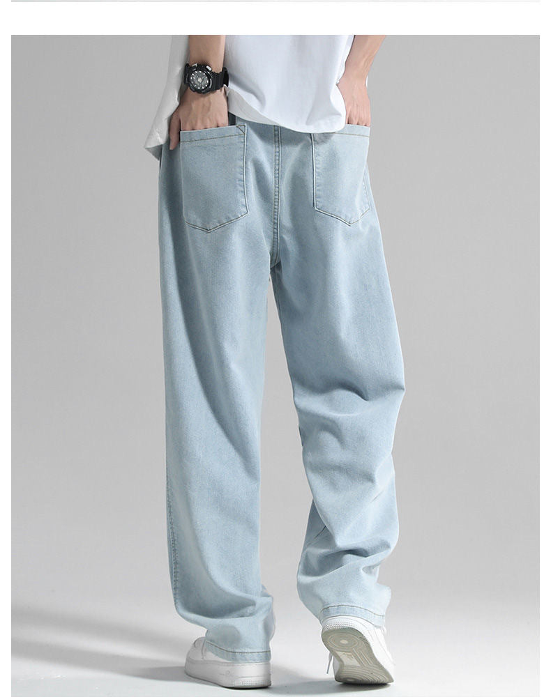 Vintage Jeans Men Summer Thin Loose Straight Versatile Trendy Brand Hong Kong Style Wide Leg Casual Long Pants