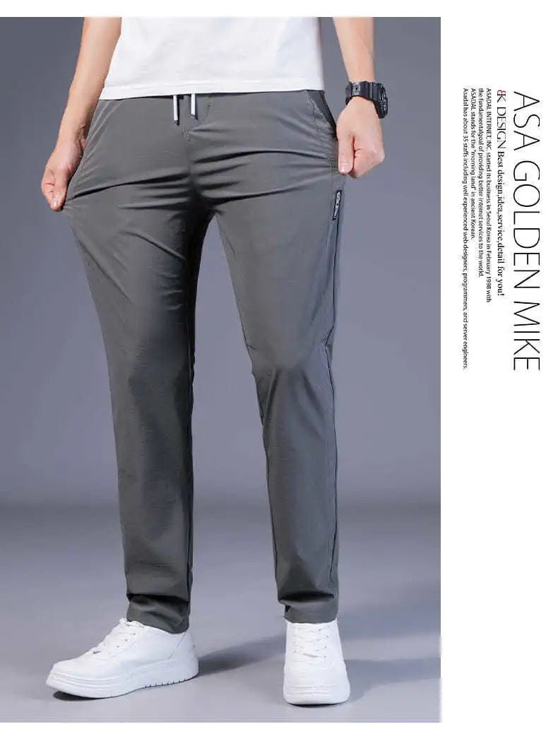 Men's Ice Silk Pants Loose Breathable Straight Slim Casual Pants Summer Thin Long Pants Stretch Men's Sports Wholesale