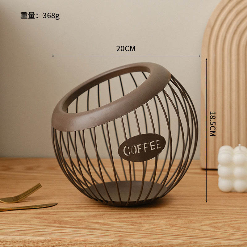 Cross-Border Iron Art Fruit Basket Coffee Capsule Storage Basket Desktop Decoration Coffee Table Snacks Dried Fruit Candy Storage