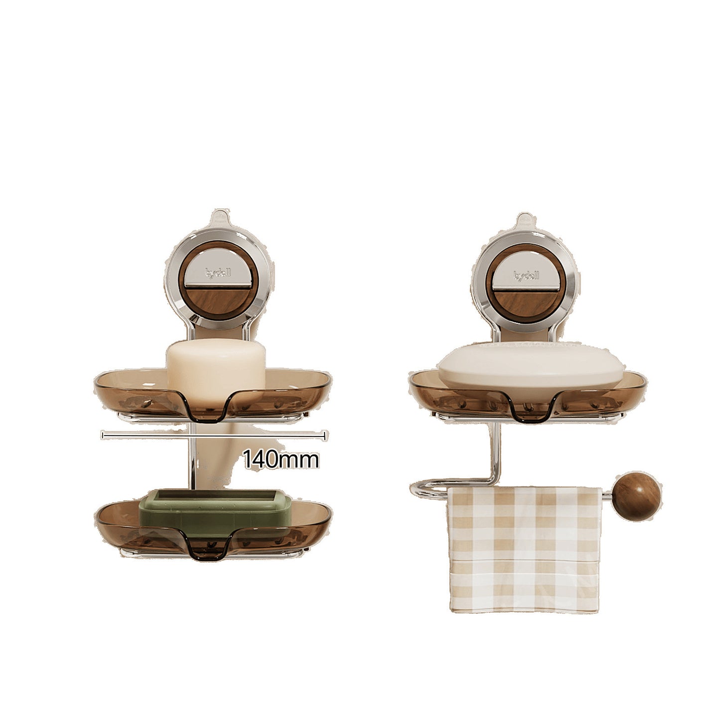 Walnut Wood Suction Cup Soap Holder Wall-Mounted Bathroom No-Drill Storage Rack Soap Box