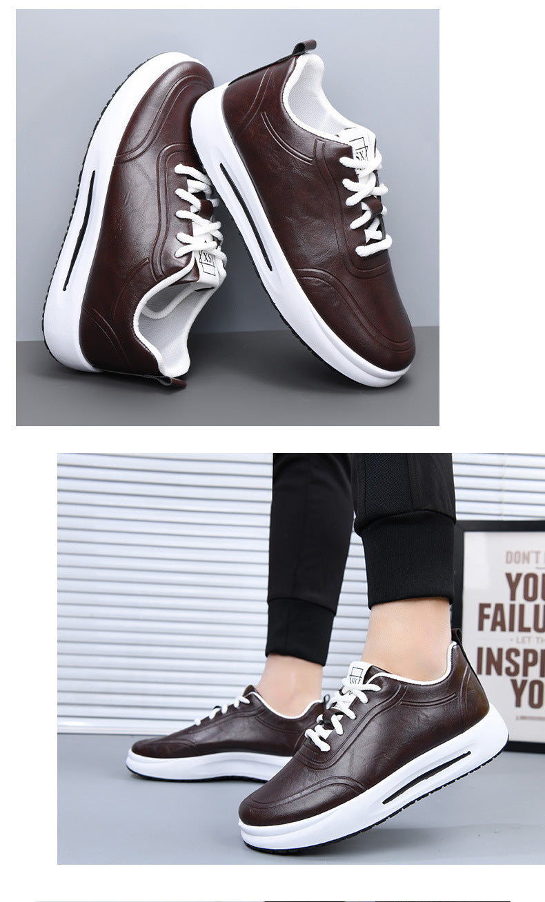 Men's Lace-up PU Waterproof Casual Leather Shoes Solid Color Shallow Mouth Soft Sole Soft Surface Low-top Men's Single Shoes Business Shoes