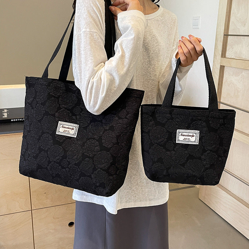 South Korea ins Unique Canvas Bag2024New Fashion Commuting Tote Bag Female College Student Class Shoulder Bag