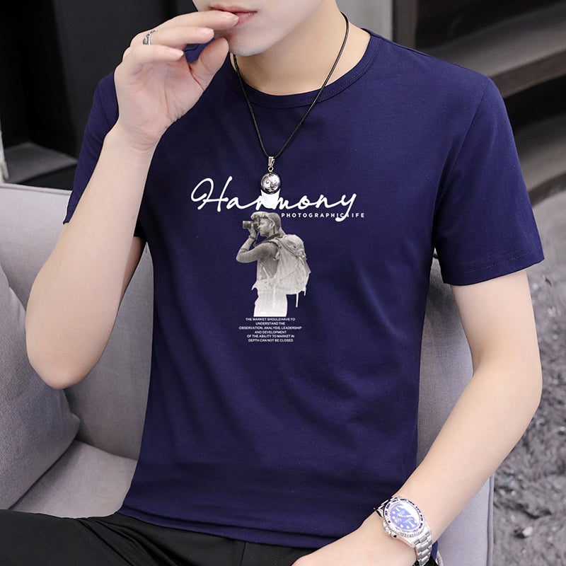 Summer New Men's Short Sleeve t Simple Half-Sleeve Summer Printed Top Versatile Student T-Shirt